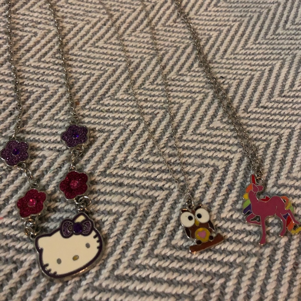 Girl necklace lot:hello kitty,unicorn,owl J067